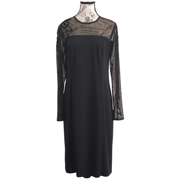 🇨🇦 Frank Lyman 90s minimalist Black Dress With Mesh Sleeves - Picture 5 of 8